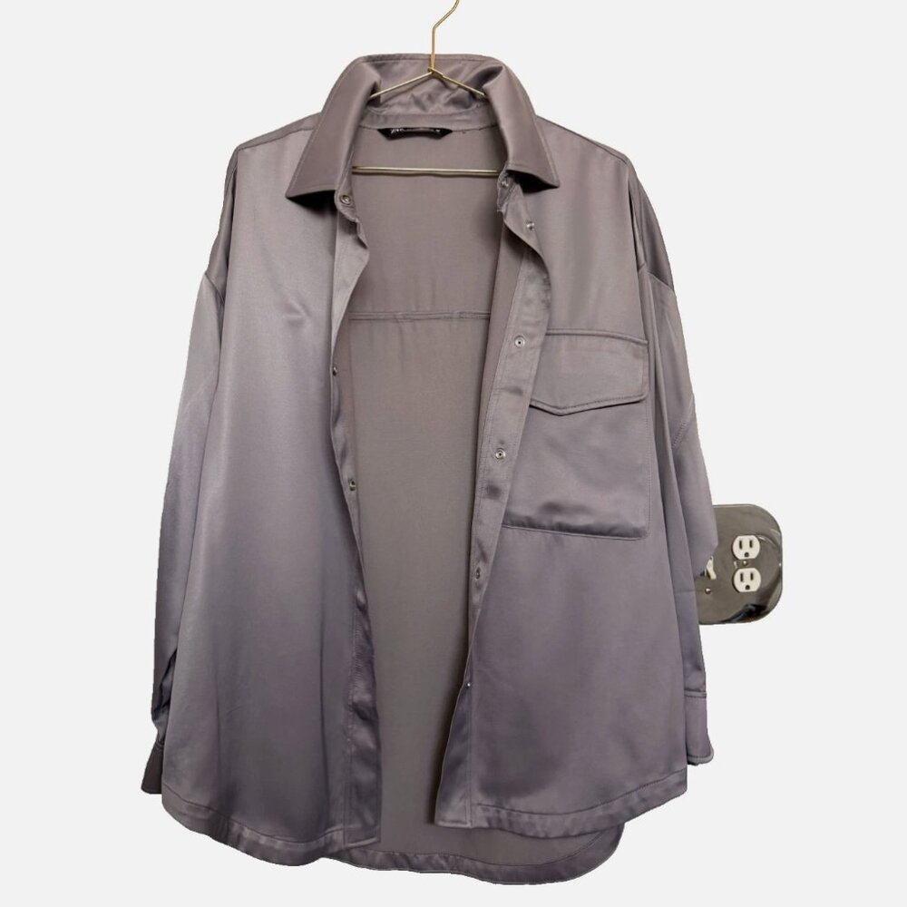 ZARA Silver grey shacket shirt jacket oversize size S Women shirt